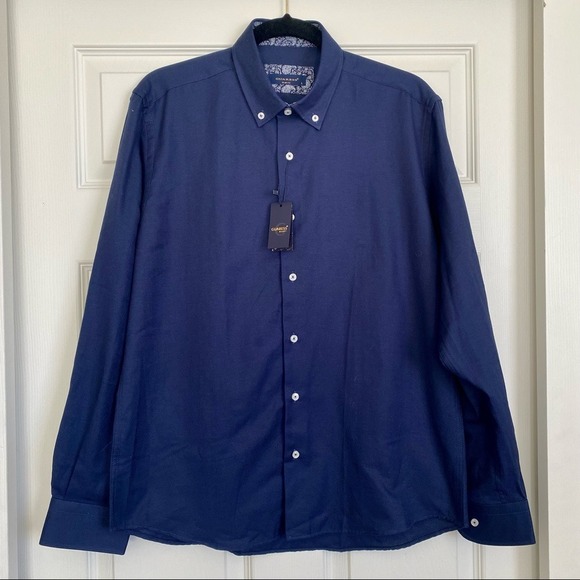 NWT Mens Guaress Navy Blue Button Down Dress Shirt Size Large‎ NWT - Picture 1 of 7